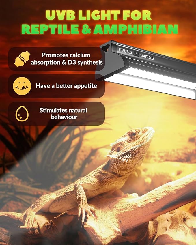 GlowUp T5 UVB Light Reptile Kit 12.4'', UVB 5.0 and UVB 10.0 Switchable for Tropical Rainforest & Desert Reptiles, 8W HO T5 Linear Reptile UVB Light Bar for Bearded Dragon, Gecko, Tortoise, Snake