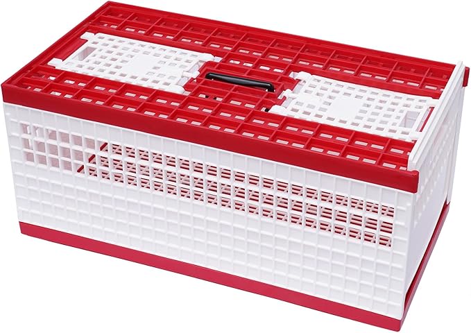 Foldable Pigeon Cage with Handle Portable Bird Travel Carrier Cage Transportation Pigeon Nest Box, 60 x31x26cm, Red