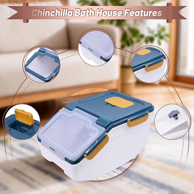 Extra Large Chinchilla Sand Bath Container Kit Plastic Dust Bath House Hamster Shower Room for Hedgehog Guinea Pig Squirrel Small Animals(Blue)
