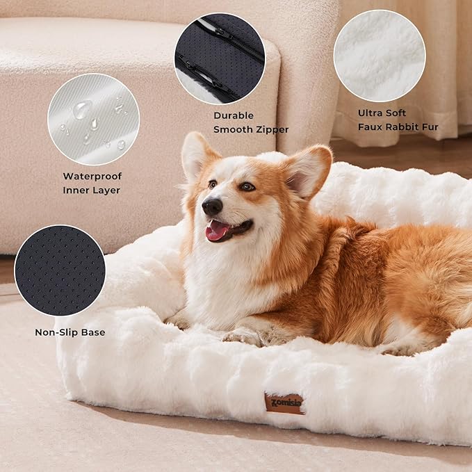 ZOMISIA Small Dog Sofa - Orthopedic Cat Sofa Bed for Indoor Cats, Fluffy Faux Fur Dog Couch with Supportive Egg Foam, Cute Pet Couch Bed Removable Washable Cover and Non-Slip Bottom, Grey
