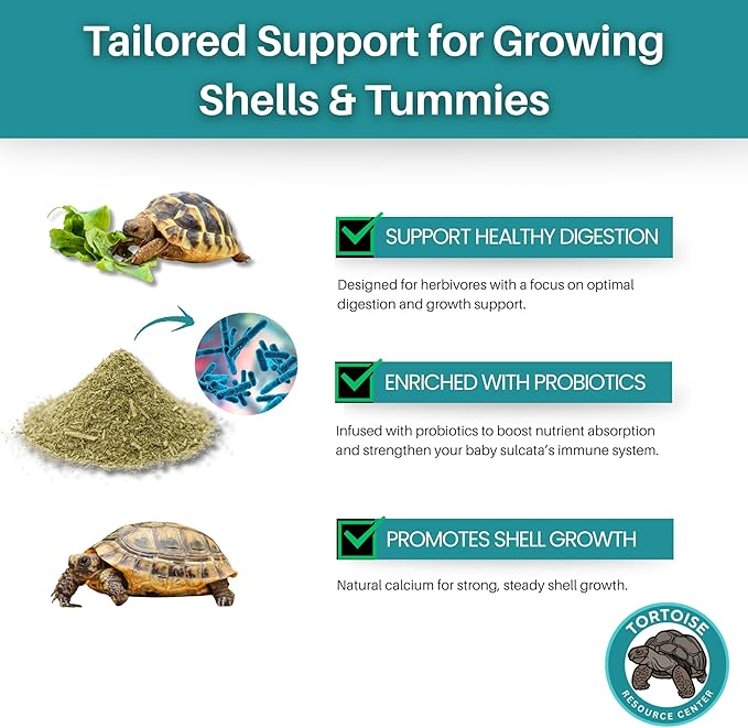 Baby Sulcata Food with Calcium - Human Grade Scientifically Formulated Diet for Healthy Growth - High Fiber Low Protein with Probiotics - 4 oz 30-Day Supply (Makes a