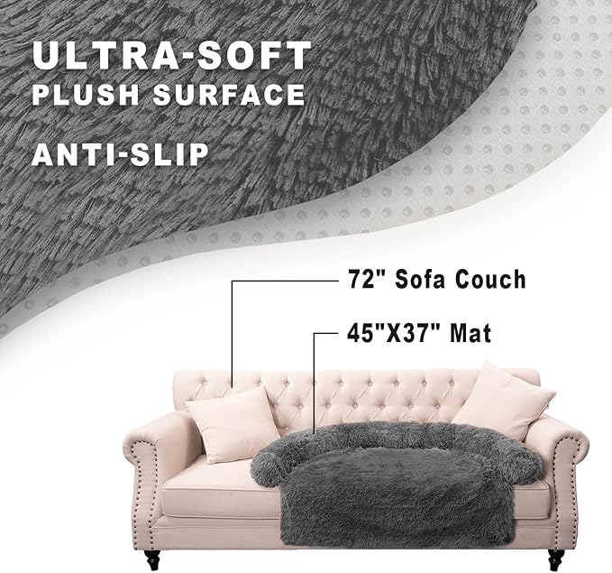 Tinaco Calming Dogs/Cats Bed Mats, Dog Pad Washable Removable Couch Cover, Plush Long Fur Mat for Pets, Waterproof Lining, Perfect for Small, Medium and Large Dogs and Cats (Dark Gray, 45"x37")