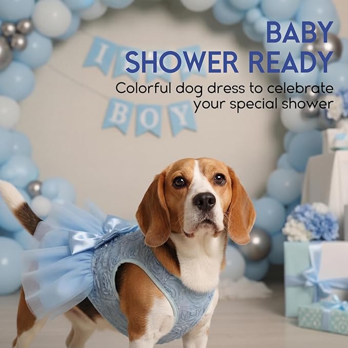 ASENKU Dog Dress Pet Wedding Dress Princess Lace Puppy Birthday Party Outfit Formal Apparel Girl for Small Medium Dogs Cats (2XL, Blue)