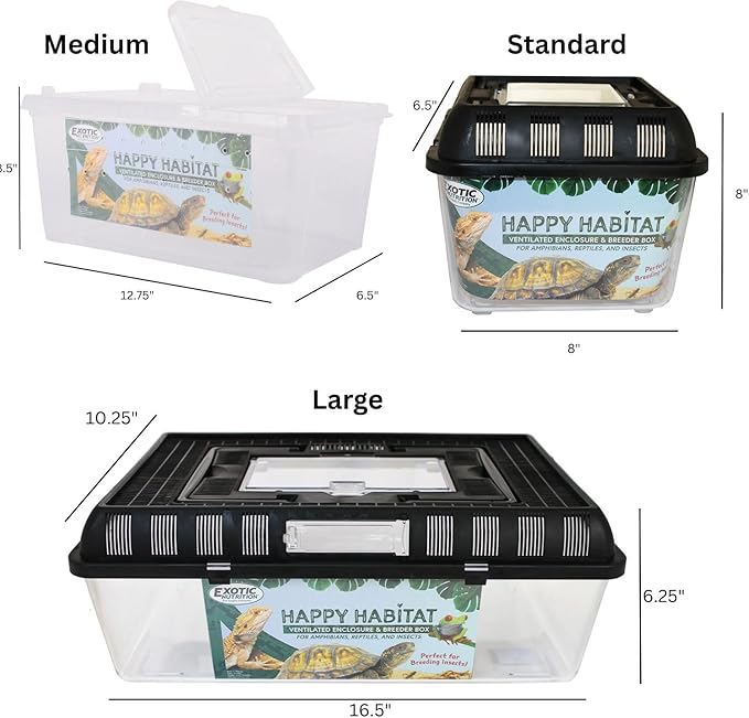 Happy Habitat (Large) - Ventilated Enclosure & Breeder Box - for Live Feeder Insects, Reptiles, Amphibians & Other Small Pets - Durable Plastic Portable Terrarium