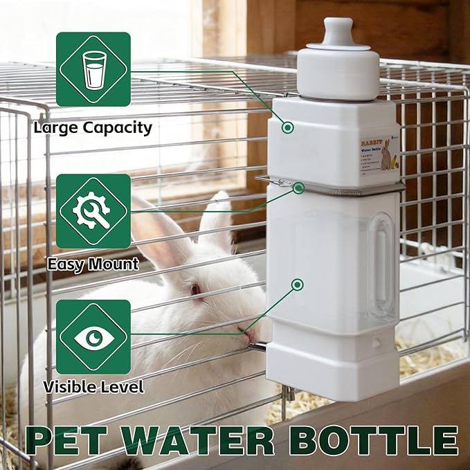 Salcod 42 oz Rabbit Water Bottle, No Drip Bunny Water Dispenser for Rabbits, Hamster, Guinea Pigs, Ferrets, Birds, Mouse, Rats, Other Small Animal Pet No Leak Easy Mount Drinker