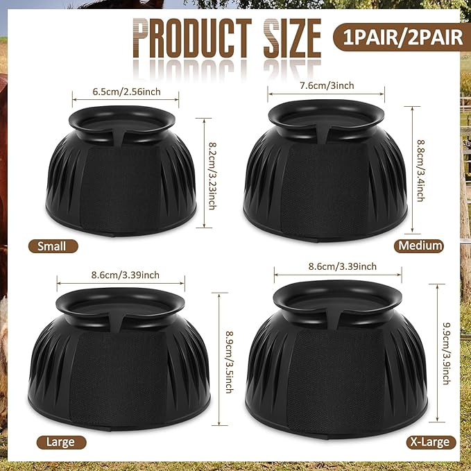 Abbylike Bell Boots for Horses 1 Pair/2 Pair Available, Protect Against Hoof Impact Trauma, Rubber Bell Boots Horse Care for Turnout, No Rub Design Wrap Hook and Loop