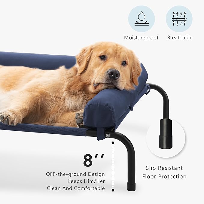 Cooling Elevated Dog Bed, Outdoor Raised Dog Beds, Medium Waterproof Dogs Cot W/Breathable Mesh, Pet Cot W/Portable Removable Bolster