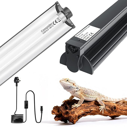 T8 UVB Reptile Light Fixture HO UVB Bulb Lighting Combo Kit with 18 Inch 15 Watt UVB 10.0 Fluorescent Bulb,Reptile Strip Light UVA UVB Desert Lamp Pet Habitat Light for Reptiles Amphibian-T8 15W G13