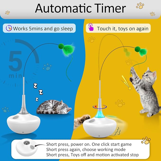 Interactive Cat Toy with Touch Activation, Automatic Spin Cat Toys for Indoor Cats, 26-Inch Extra Long Feather Wand, Rechargeable - Image 2