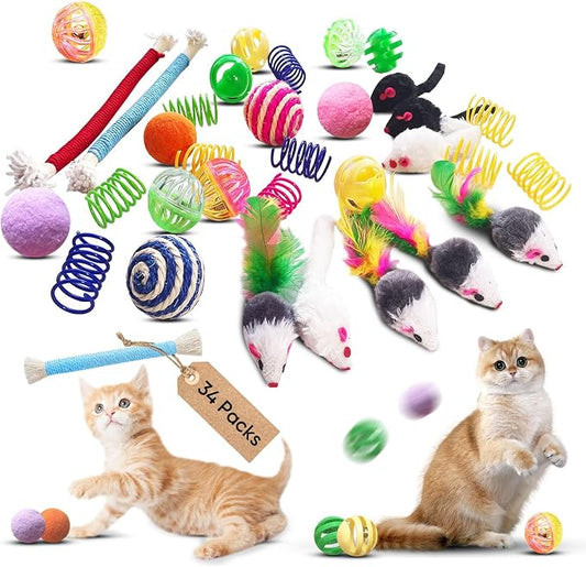 Cat Toys for Indoor Cats, 34 Pack Interactive Cat Toy Set for Kitten by YULOYI