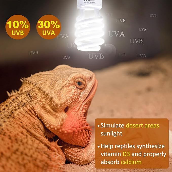 UVA UVB Reptile Light 10.0, 26W Desert UVB Compact Fluorescent Terrarium Lamp, UVB Light for Reptiles, UVB UVA Light Bulb for Reptiles Bearded Dragons Lizards Tortoises Snakes