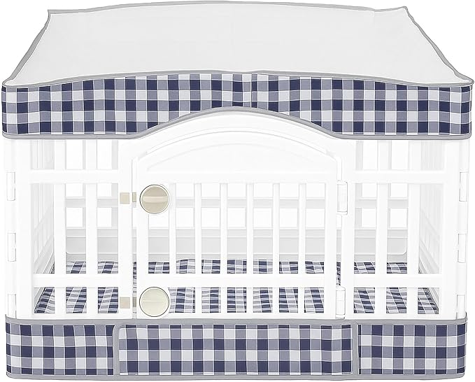 2 Pack Dog Playpen Cover and Bottom Pad Fits for 36 Inch 4 Panels Pet Playpen, Dog Crate Pad Puppy Play Pen Cover, Hoop and Loop Design (Note: Playpen Not Included) BlueCheck