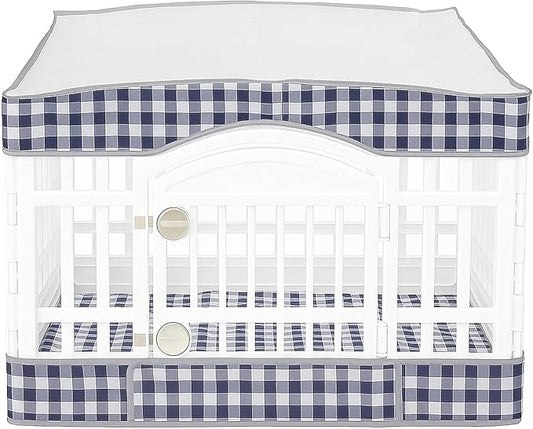 2 Pack Dog Playpen Cover and Bottom Pad Fits for 36 Inch 4 Panels Pet Playpen, Dog Crate Pad Puppy Play Pen Cover, Hoop and Loop Design (Note: Playpen Not Included) BlueCheck