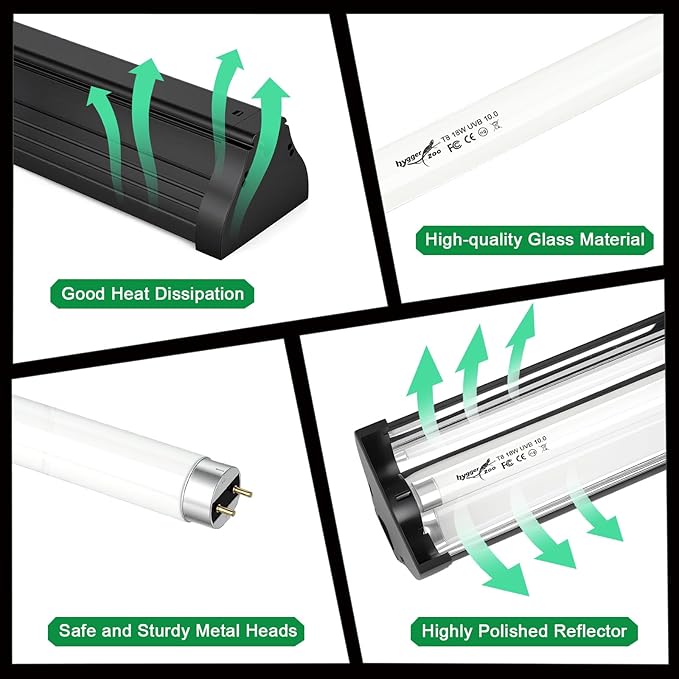 UVB Light for Reptiles Bearded Dragon, T8 UVB Reptile Light Fixture HO UVB Bulb Lighting Combo Kit 10.0 18W UVA UVB Reptile Light Bulb Terrarium Lamp Tube Bar for Snake Gecko Turtle Lizard, 24 Inch