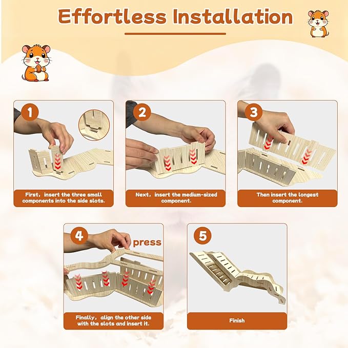 Hamster Hideout & Tunnel Set, 2Pcs Wooden House with Climbing Ladder, Exploration Tubes & Observation Shed for Syrian Hamsters, Dwarf Hamsters, Mice, Gerbils, Rats, and Other Small Animals