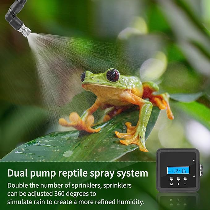 Reptile Mister System with Timer & Dual Pump | 360° Adjustable Nozzles for Terrariums, Paludariums & Plants