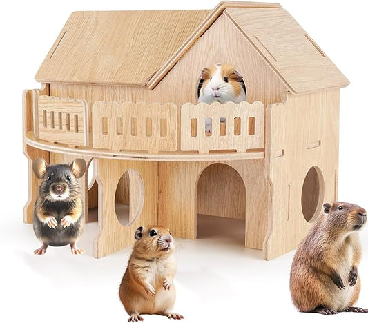 Wooden Hamster Cage,Hamster Cage Hut,Hamster Habitat, Hamster Accessories，Syrian Dwarf Hamsters,for Hamster Gerbils Mice Lemming Degus or Other Small-Sized Pets(10.1 x 8.3 x 8.2 inches)