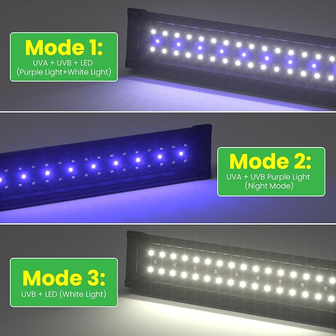 GlowUp 12 Inch 10W Dimming LED UVB Light for Reptiles, UVB 20.0/10.0/5.0/Purple Light, 3 Light Modes, Timer, UVA UVB Reptile Lamp for Tropical & Desert Reptile, Bearded Dragons, Turtles, Snakes