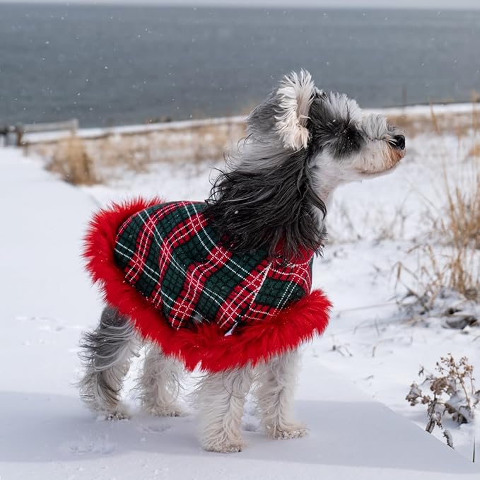 Dog Sweater Cloak, Pearl Cotton Bouclé Yarn Puppy Sweater, Cold Weather Coat Knitwear for Small Dogs, Classic Turtleneck Thick Dog Clothes with Thick Fluff DS-DP01L