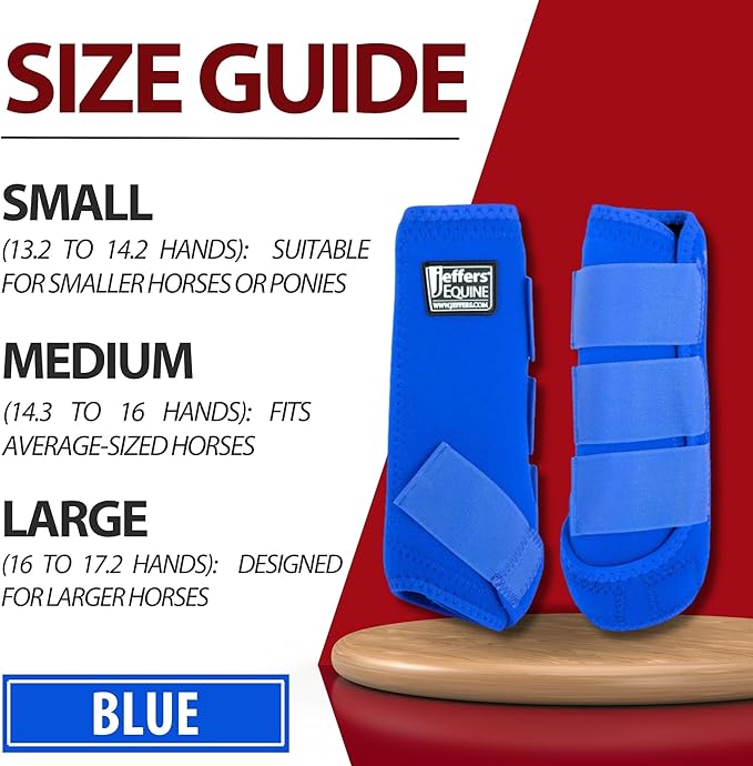 Jeffers Equine Protective Horse Boots 1 Pair Blue - Safe Neoprene Leg Guards & Comfortable Fit, Durable Strap Closures, Front & Hind Support, Equestrian Accessories for Travel & Riding - Small