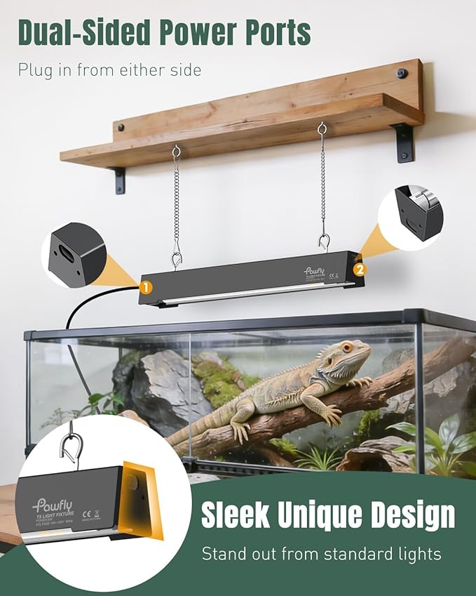 Pawfly T5 Reptile Light Combo Kit with 2 UVB Tubes, 10.0 UVB Light Fixture with Terrarium Hood and 8W Light Tubes for Bearded Dragon, Desert & Tropical Terrariums