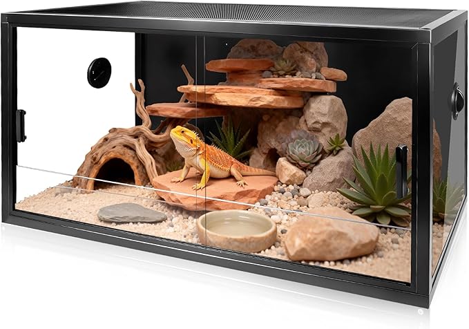MECESOR 50 Gallon Glass Bearded Drangon Tank，36"x18"x18" Reptile Terrarium Reptiles Vivarium Enclosure with Top Screen Ventilation & Sliding Door Habitat Tank for Ball Python，Gecko, Lizard，Snake