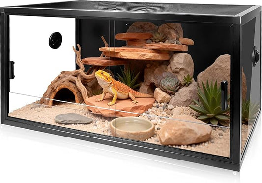 MECESOR 50 Gallon Glass Bearded Drangon Tank，36"x18"x18" Reptile Terrarium Reptiles Vivarium Enclosure with Top Screen Ventilation & Sliding Door Habitat Tank for Ball Python，Gecko, Lizard，Snake