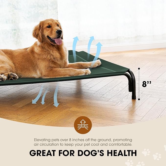 Czpalo Elevated Dog Bed, Raised Outdoor Pet Bed for Large Sized Dog, Portable Cooling Pet Cot with Breathable & Washable Mesh, Indoor & Outdoor Pet Hammock with Skid-Resistant Feet.