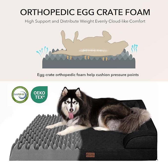 Orthopedic XL Dog Beds, Waterproof Memory Foam Big Pet Bed for Extra Large Sized Dogs 45x35Inch, Non-Slip Bottom and Egg-Crate Foam Dog Couch Bed with Washable Removable Cover, Black