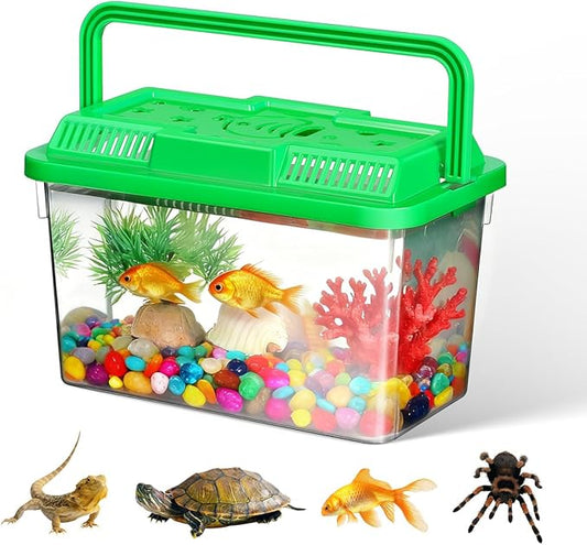 YARNOW Portable Mini Plastic Fish Tank Clear Terrarium for Betta Fish Turtles and Reptiles Stylish Handheld Aquarium with Design for Pet Care and Observation