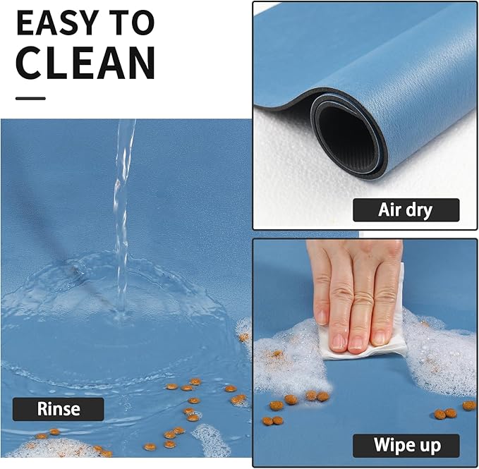HotLive Dog Food Mat - Absorbent Cat Mat for Food and Water, No Stains Pet Feeding Bowl Mat, Easy to Clean Pet Placemats, Quick Dry Dog Water Dispenser Mat for Messy Drinkers | Paw Blue 18"x34"