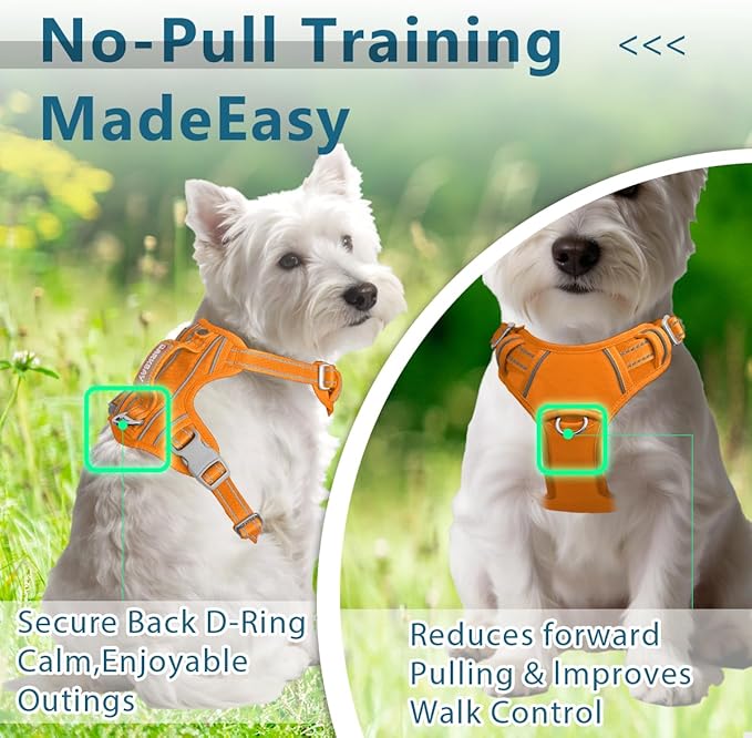 BARKBAY Dog Harness No Pull Oxford with ID Tag Pocket - Heavy Duty, Reflective, Easy Control for Large Dogs(Pumpkin Oxford,S)