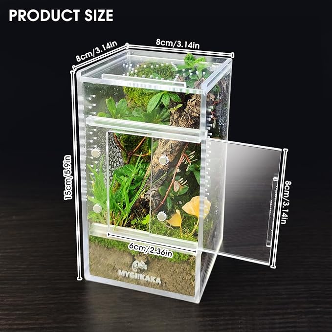 MYGIIKAKA Jumping Spider Enclosure Accessories, Tarantula Spider Box, Bug Cage, Praying Mantis Habitat Enclosure, Snail Insect Terrarium, Caterpillar Habitat (3x3x6 inch)