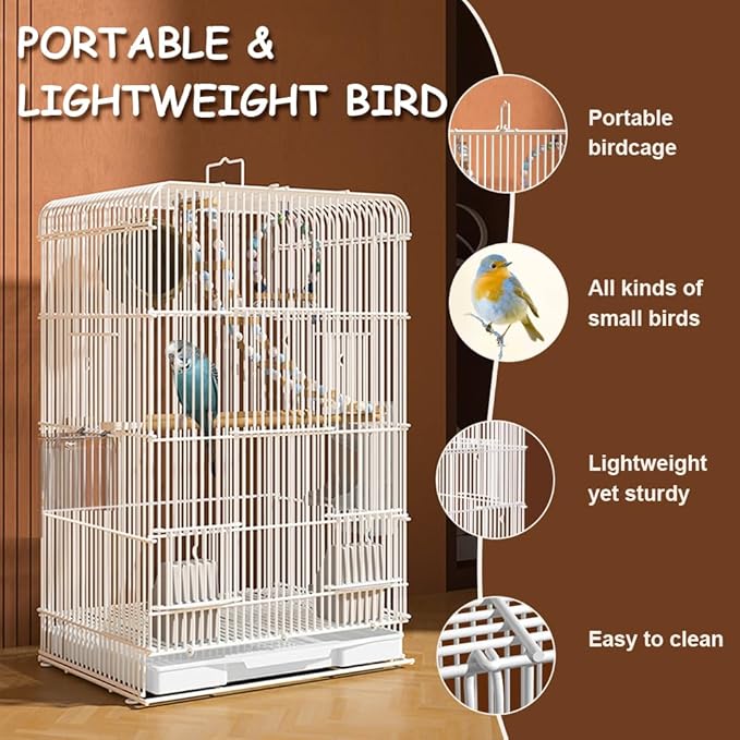 Portable Bird Travel Cage with Handle - Lightweight Parrot Carrier for Small Birds, Easy-Clean Removable Tray for Indoor/Outdoor Home Use