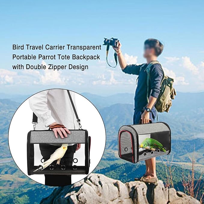 Liudan Bird Cage Bird Bird Travel Carrier Transparent Parrot Bird Cause Backpack Handles with Double Zipper Design Bird Transport Box Cage