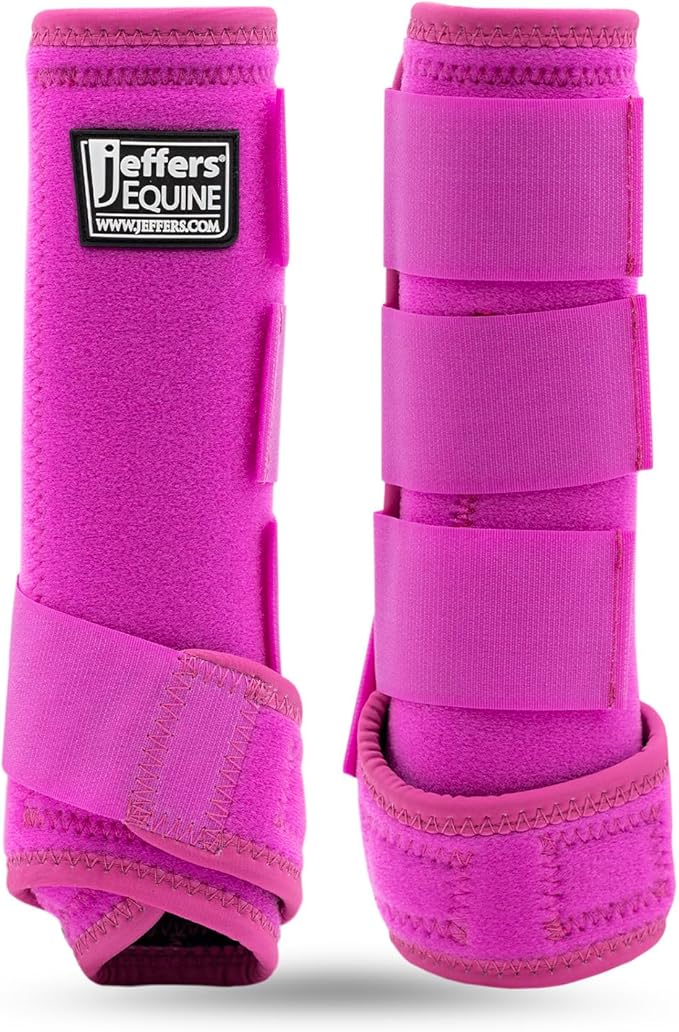 Jeffers Equine Protective Horse Boots, 1 Pair, Medium - Safe Neoprene Leg Guards, Durable Strap Closures, Front & Hind Support, Equestrian Accessories for Travel & Riding - Pink