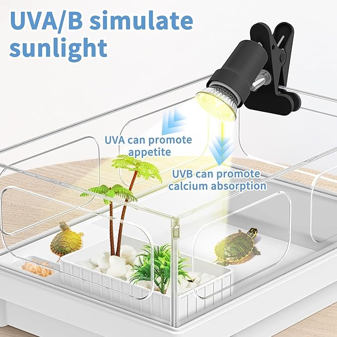 Moonorange Reptile Heat Lamp, Rotatable Timing & Dimming UVA/UVB Light with 2pcs Basking Bulbs (25W + 35W), Suitable for Turtle, Lizard, Bearded Dragon, Snake, Reptiles (Black)
