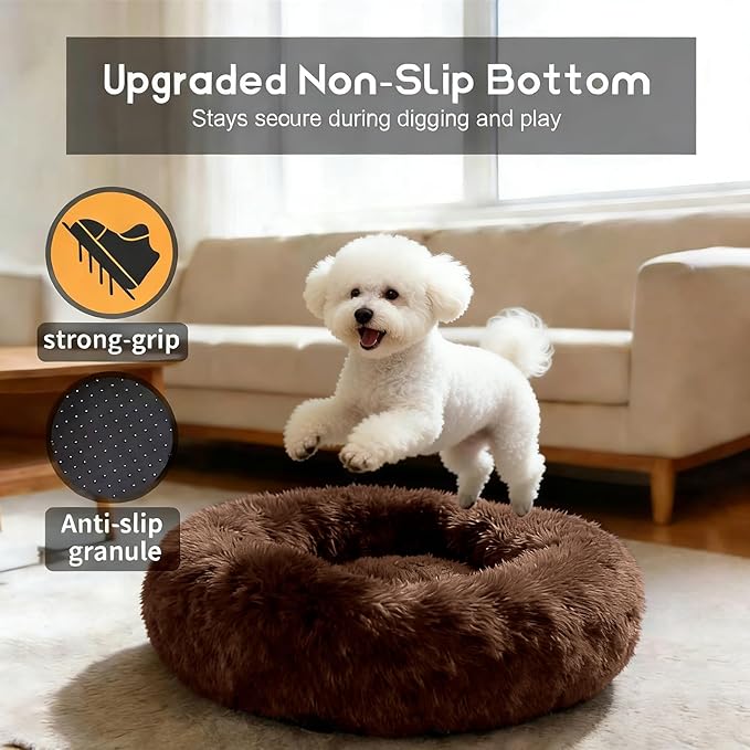Comfort Donut Dog Bed for Small Dogs, Cat Bed & Pet Bed for Indoor Use, Medium Size with Soft Plush, Round Dog Beds for Large Dogs and Cats(Coffee,36''Lx36''Wx8''Th)