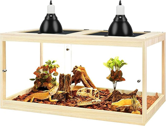 PROLEE Reptile Tank, 35 Gallon Beard Dragon Tank, Tempered Glass Reptile Encloure and Snake Tank with Locking Design for Lizard,Gecko,Chameleon (32"X15.5"X15.5",Oak)