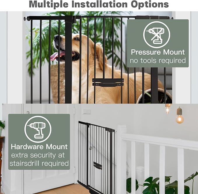 SHYUJAJIE 37 Inch Tall Baby Gate with Cat Door, Adjustable 29.55" and -46.06",Auto Close Pet Gate Easy Walk Thru Pet Door for Stairs, Doorway, House, Pressure Mounted Safety Child Gates