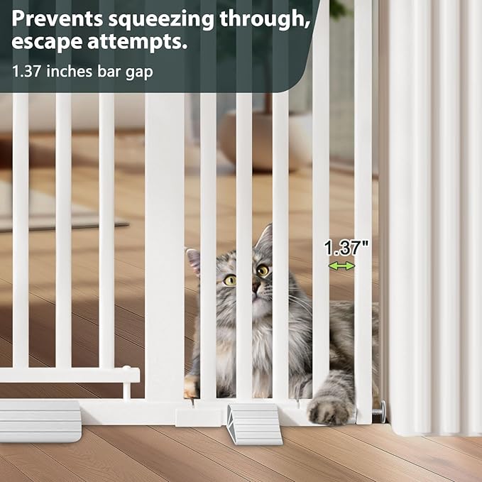 51'' Extra Tall Cat Gate for Doorways 30-49.2'' Wide, Climb Proof Pet Dog Gates for Kitten Dogs, Pressure Mounted No Drilling Cats Fence Barrier White