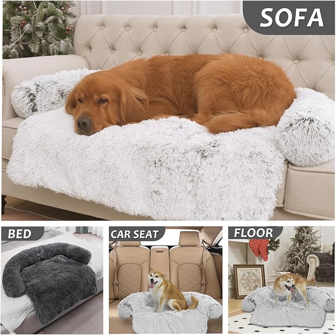 Tinaco Calming Dogs/Cats Bed Mats, Dog Pad Washable Removable Couch Cover, Plush Long Fur Mat for Pets, Waterproof Lining, Perfect for Small, Medium and Large Dogs and Cats (Dark Gray, 59"x39")