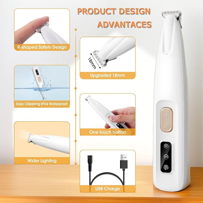 1PC Dog Paw Trimmer with LED Light,35dB Low Noise Precision Pet Paw Trimmer for Dogs Cats Grooming Clippers,Safety Electric Paw Hair Trimmer for Paws,Ears,Rump,Face,Eyes,Dog - Image 5