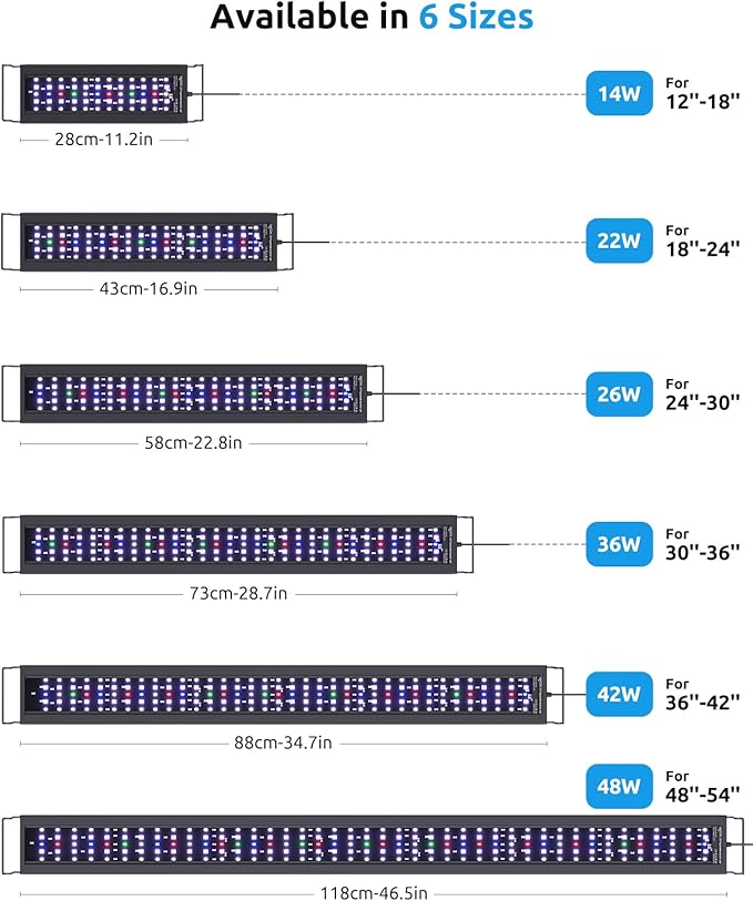 SEAOURA Aquarium LED Light with Thermometer, 36-42in Full Spectrum Lights for Fish Tank, 24/7 Programmable with Power Off Memory, WRGB Custom, 20 Level Dimmable Brightness for Freshwater Aquariums