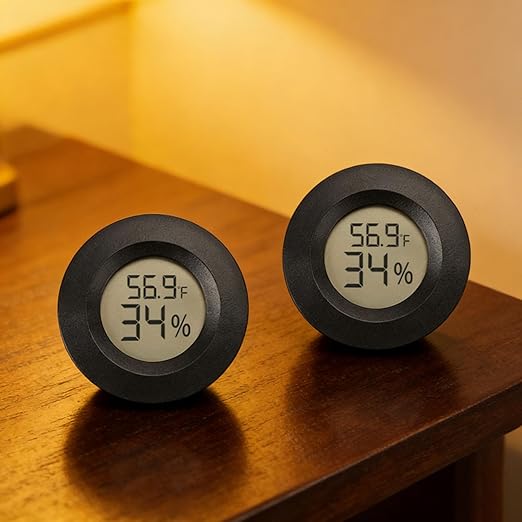 2-Pack Mini Hygrometer Thermometer Indoor Outdoor Round Humidity Meter, Small Digital LCD Monitor Gauge Sensor (℉) or (℃) for Reptile Thermostat, Jars
