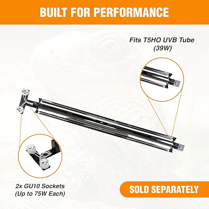 CAROLINACUSTOMCAGES T5HO Double 34” UVB Reptile Light Fixture 39w, Bearded Dragon and Reptile Terrarium Light Fixture