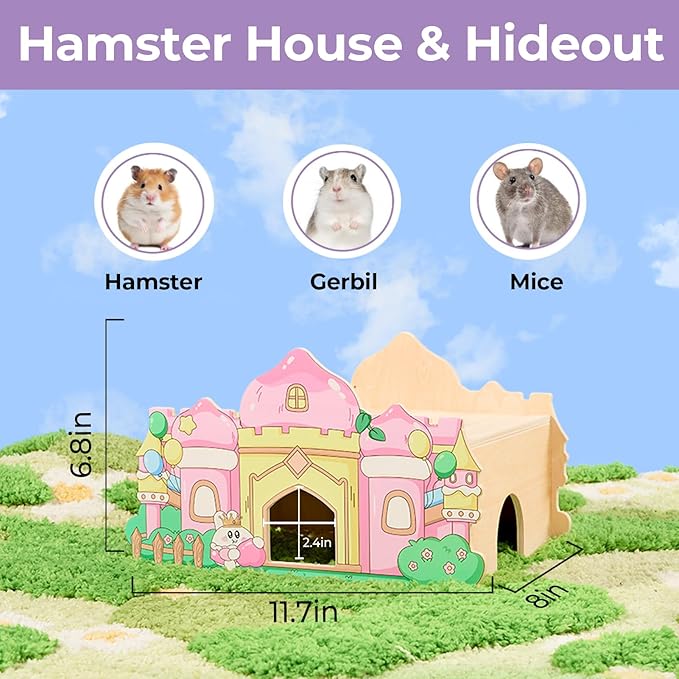 mini&moe Hamster Houses and Hideouts – Wooden Hamster Hideout Small Animal Habitat Decor Shelter with Platform for Dwarf Gerbils Chinchilla Rat Mouse
