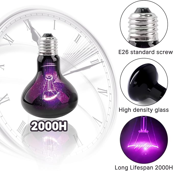 HARTOMPET 100W Reptile Night Light Bulb - UVA Heat Lamp - Simulate Natural Moonlight for Chameleon
