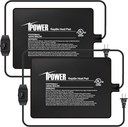 iPower 6x8 Inch Reptile Heating Pad with Adjustable Controller Knob, Under Tank Heater Mat for Turtles, Lizards, Snakes, Amphibians & Small Pets, 2 Pack