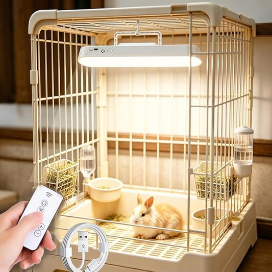 LED Pet Cage Light with Remote Control, Dimmable Rabbit Cage Lamp with Timer, 3 Color Temperatures for Bunny Hamster Guinea Pig